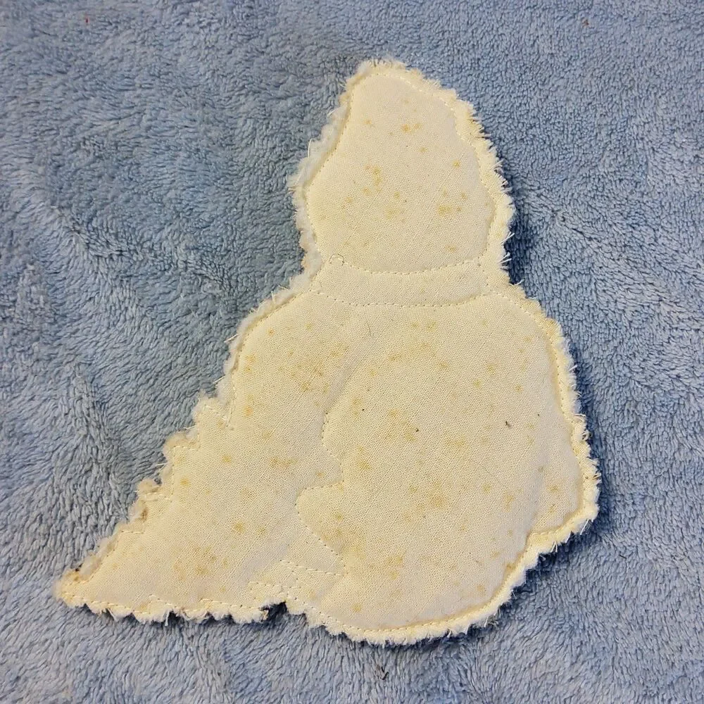Vintage Handmade Puffed Fabric Snowman Ornament Applique Pom Poms 5.5